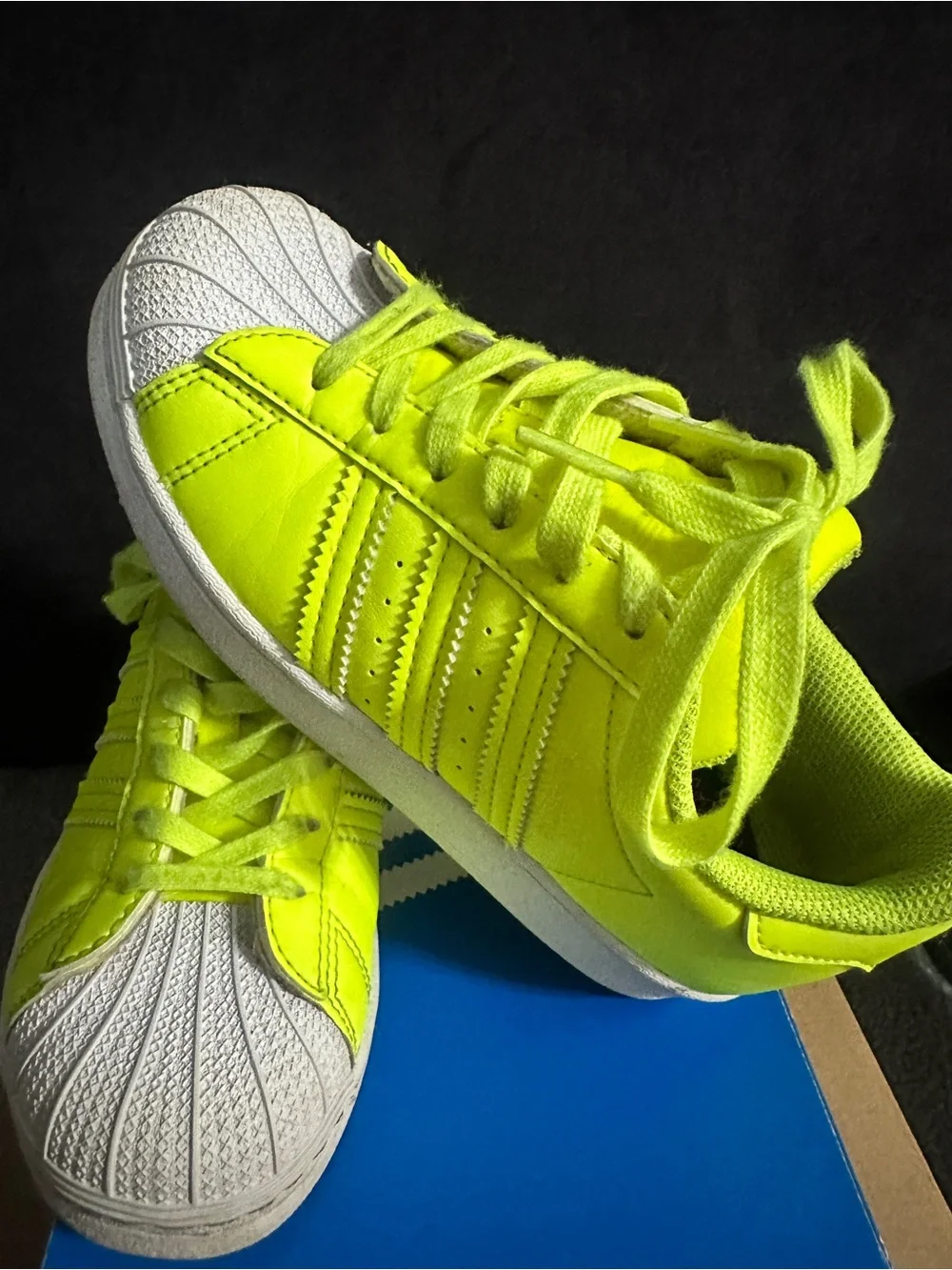 adidas Kids Superstar C Neon Lime Green Lace-Up Sneakers
